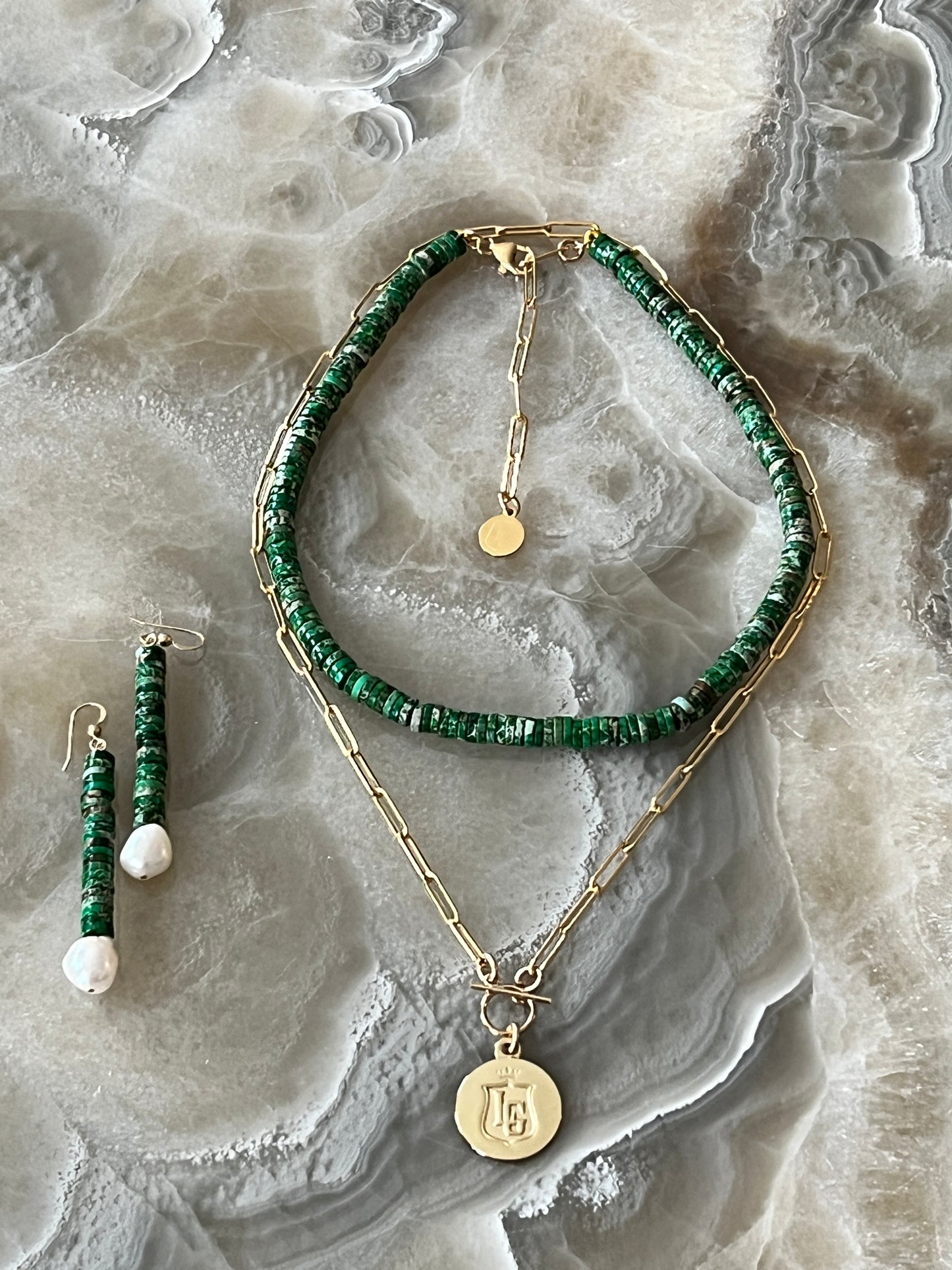 Green Agate with Pearl Drops
