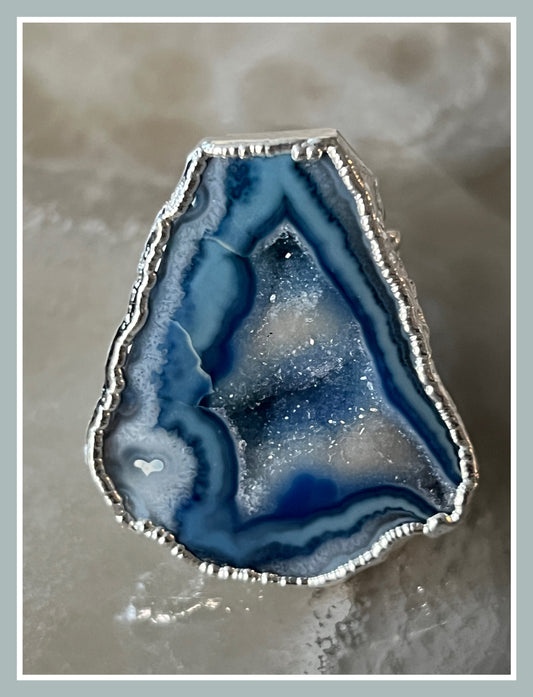 Blue Agate Silver Ring
