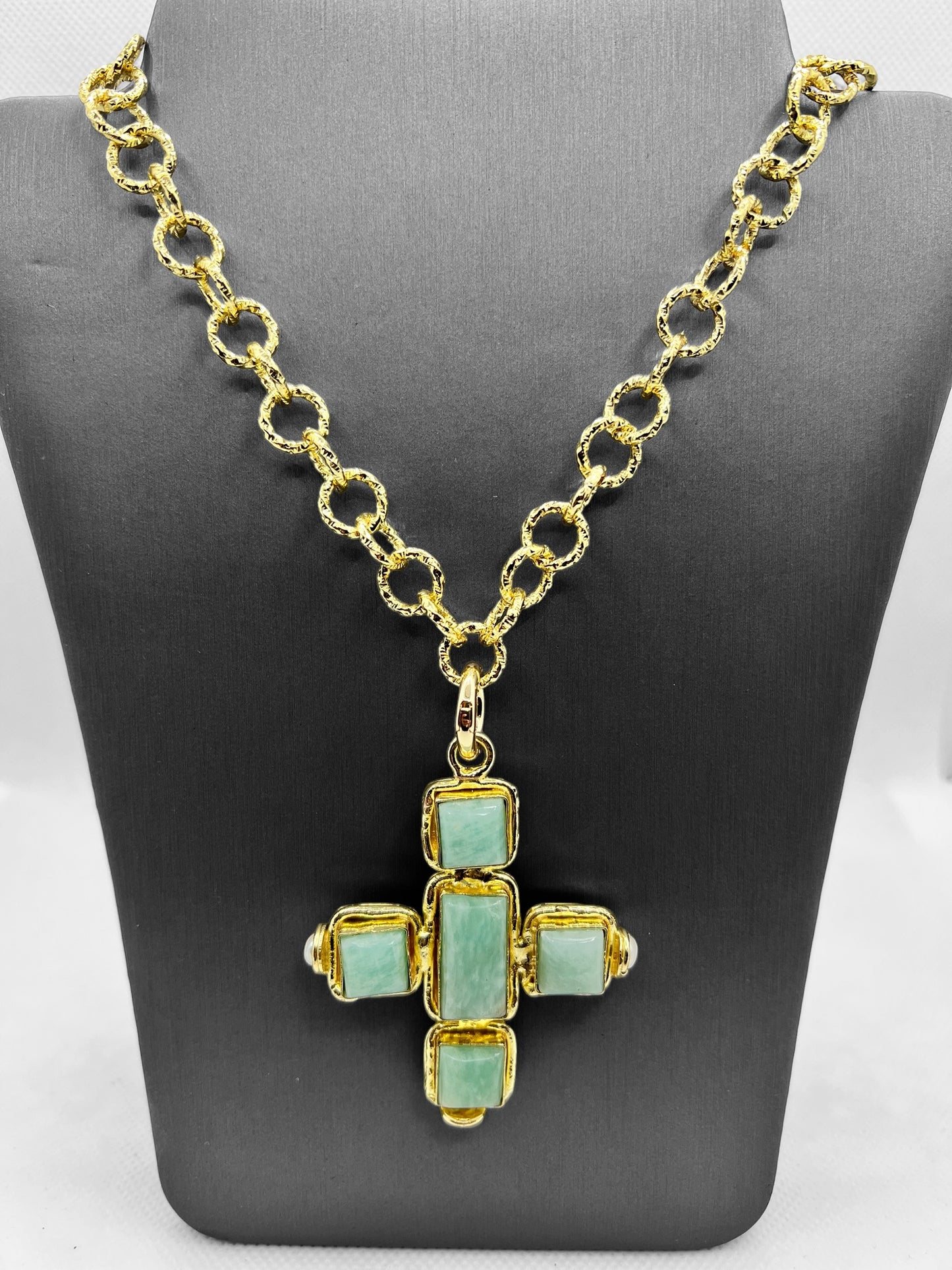 Boca Amazonite Cross Necklace