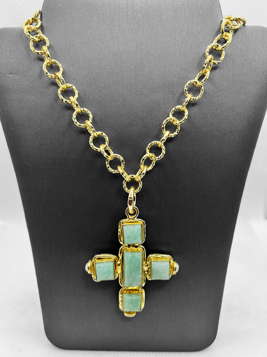 Boca Amazonite Cross Necklace