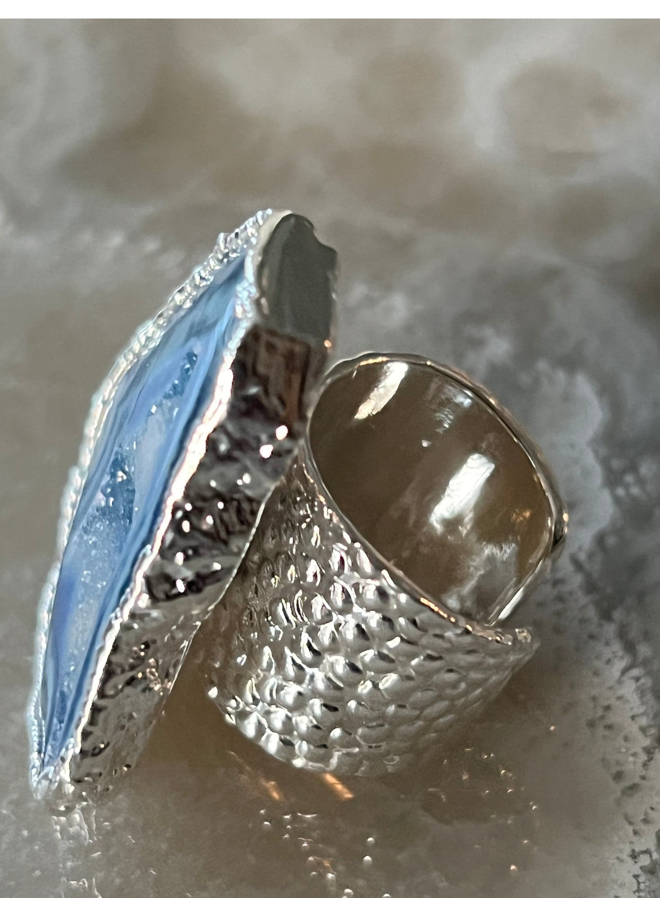 Blue Agate Silver Ring