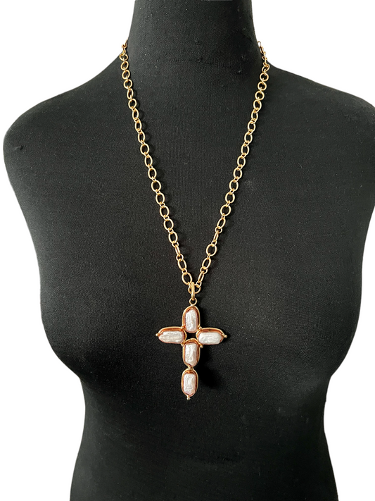 Alicia Keshi Pearl Pendant Cross Necklace