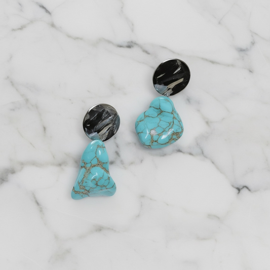 Tidal Turquoise Nugget Drop Earrings-Silver